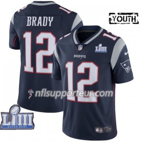 Maillot Enfant New England Patriots Tom Brady 12 Nike Bleu II 2019 Super Bowl LIII